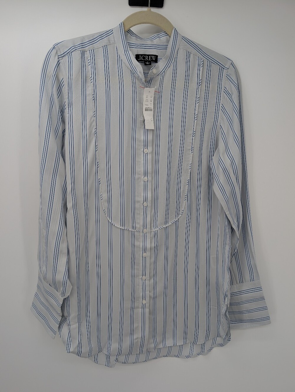 J Crew Tuxedo-bib button-up shirt in striped cotton poplin CT079 NWT Size S - Picture 5 of 8